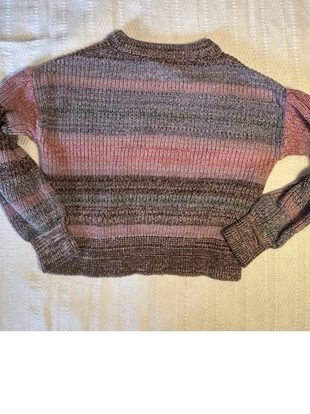 Gap Kids Girls Size Large 100% Cotton Knit Marled Ribbed Pink Stripe Crewneck
